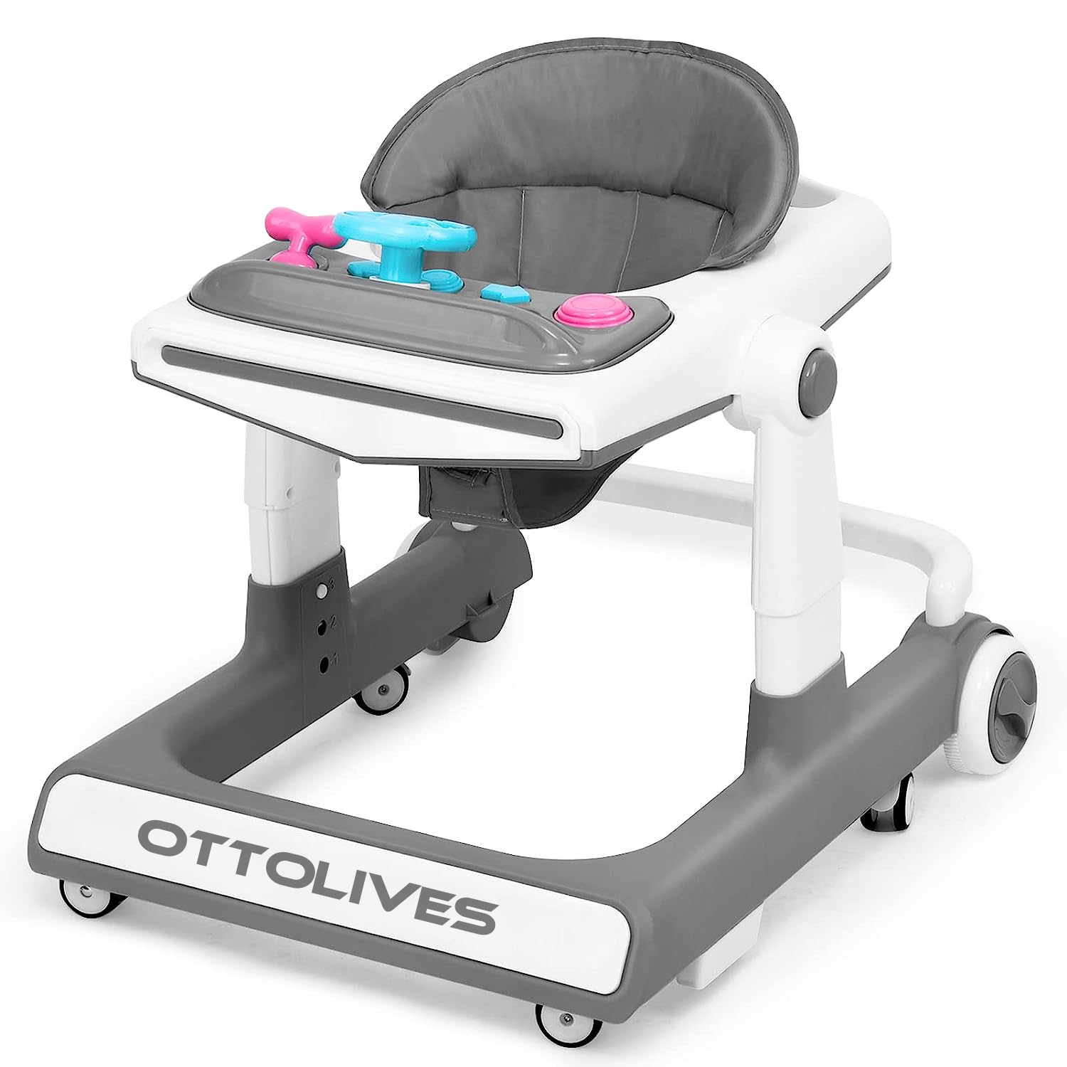 OTTOLIVES Baby Walker Foldable Adjustable Height, Multi-Function Anti-Rollover Toddler Walker, Suitable for All terrains for Babies Boys and Girls 7-15 Months