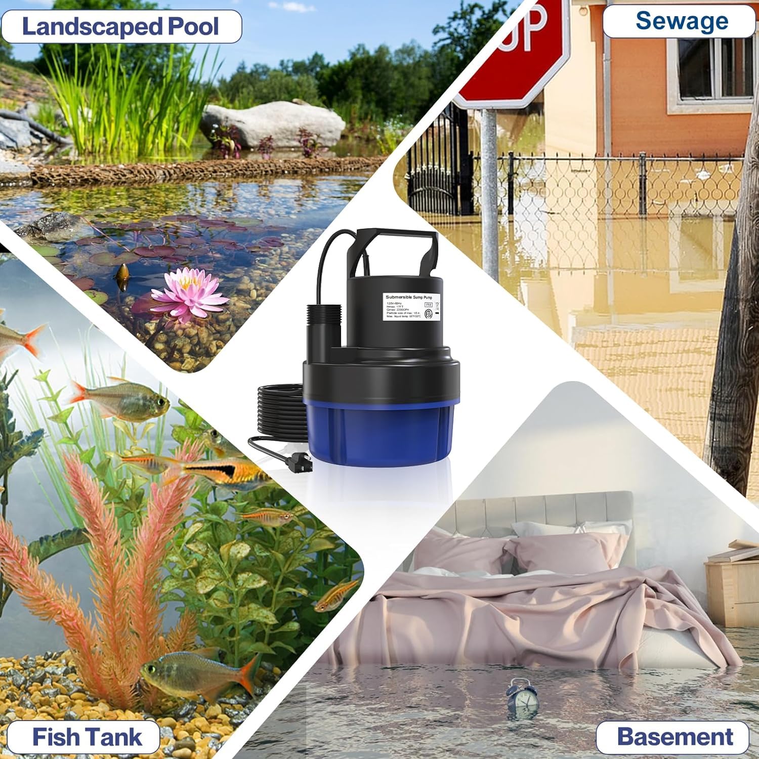 PoolHour 1/2 HP Submersible Sump Pump - 2200 GPH Portable Utility Water Pump for Pool Draining, Electric Pool Water Transfer Pump with 25 FT Power Cord for Basement, Garden Pond