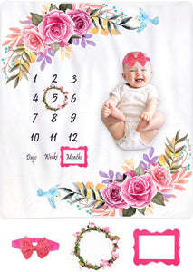 Baby Monthly Milestone Blanket for Girls and Boys, Buggybands Unisex Month Blanket for Newborn, Super Soft Premium Fleece, Girls Boys Cute Photo Background Milestone Blankets (Pink)