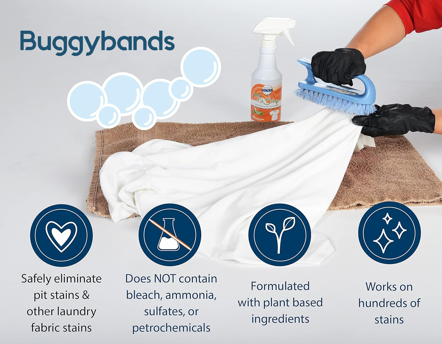 Buggybands Sweat Stain & Deodorant (Antiperspirant) Armpit Stain Remover, Multi-Stain Formulation, 16oz.