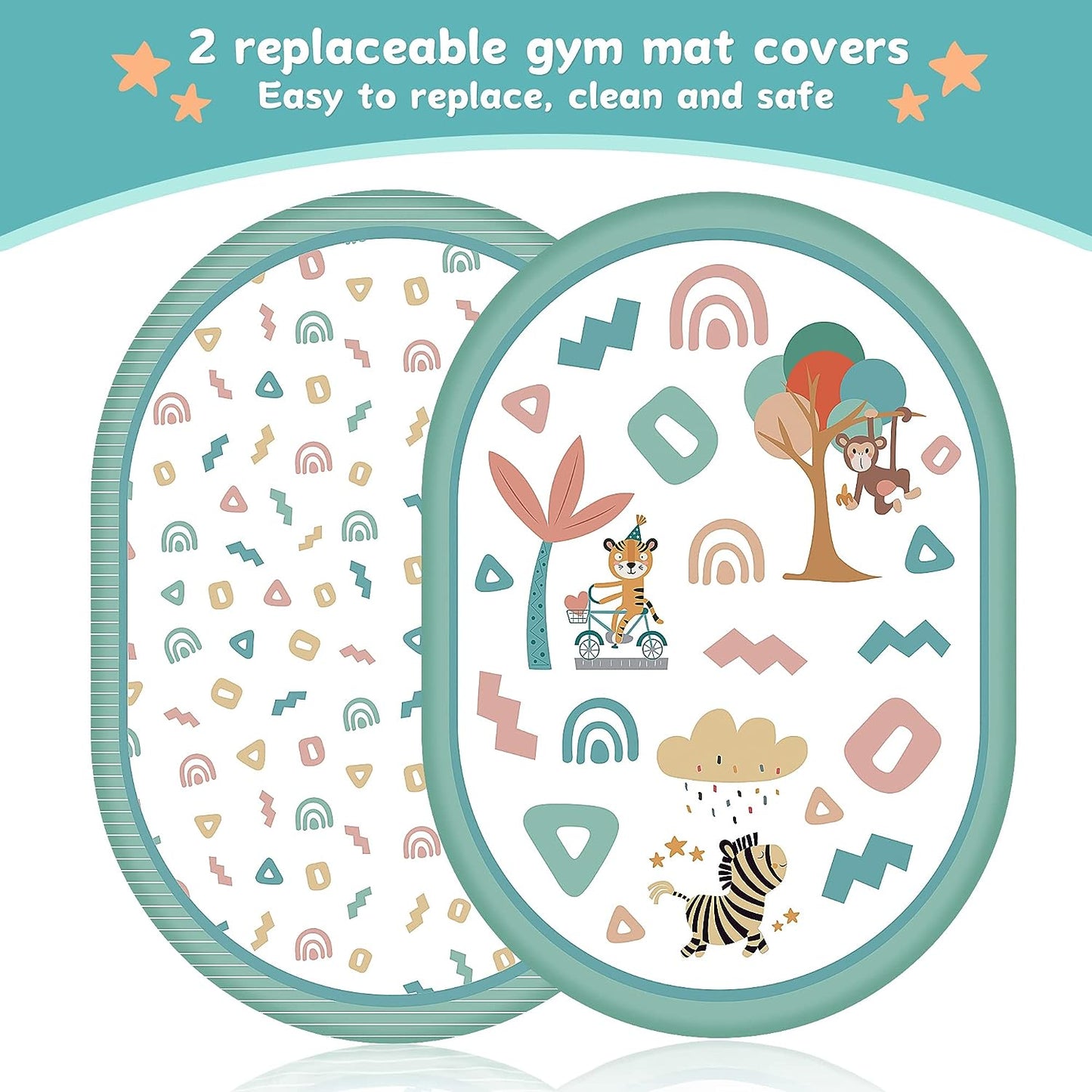 OTTOLIVES Baby Play Gym 7 in 1 Baby Activity Gym Mat 0-12 Months with 2 Washable Covers with 6 Toys Non-Slip Playmat Baby Tummy Time Mat for Early Sensory Exploration and Motor Skill Development (White)