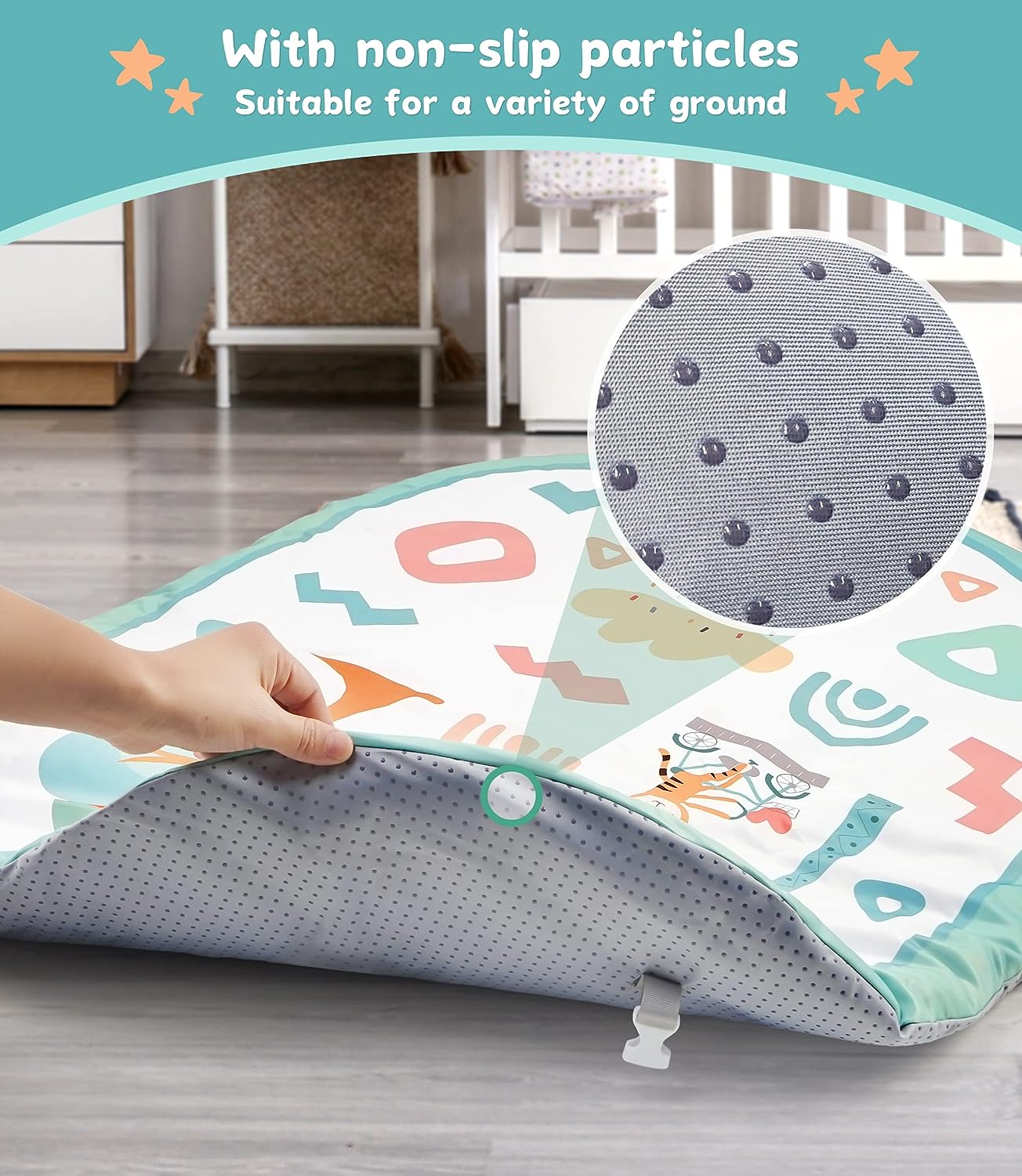 OTTOLIVES Baby Play Gym 7 in 1 Baby Activity Gym Mat 0-12 Months with 2 Washable Covers with 6 Toys Non-Slip Playmat Baby Tummy Time Mat for Early Sensory Exploration and Motor Skill Development (White)