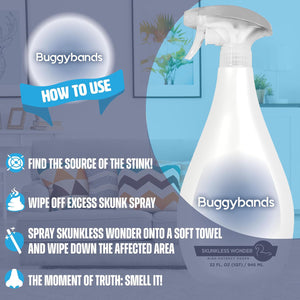 Buggybands Skunk Odor Eliminator, 32oz Spray - Dismantles Skunk Odors on a Molecular Basis from Pets & Anything Else, Proprietary Formula Breaks Down Skunk Oils, Eliminates Odor on Clothing & More