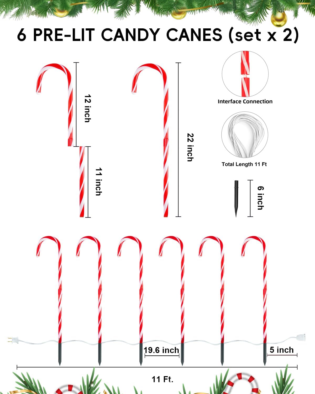 12-Pack Christmas Candy Cane Pathway Markers