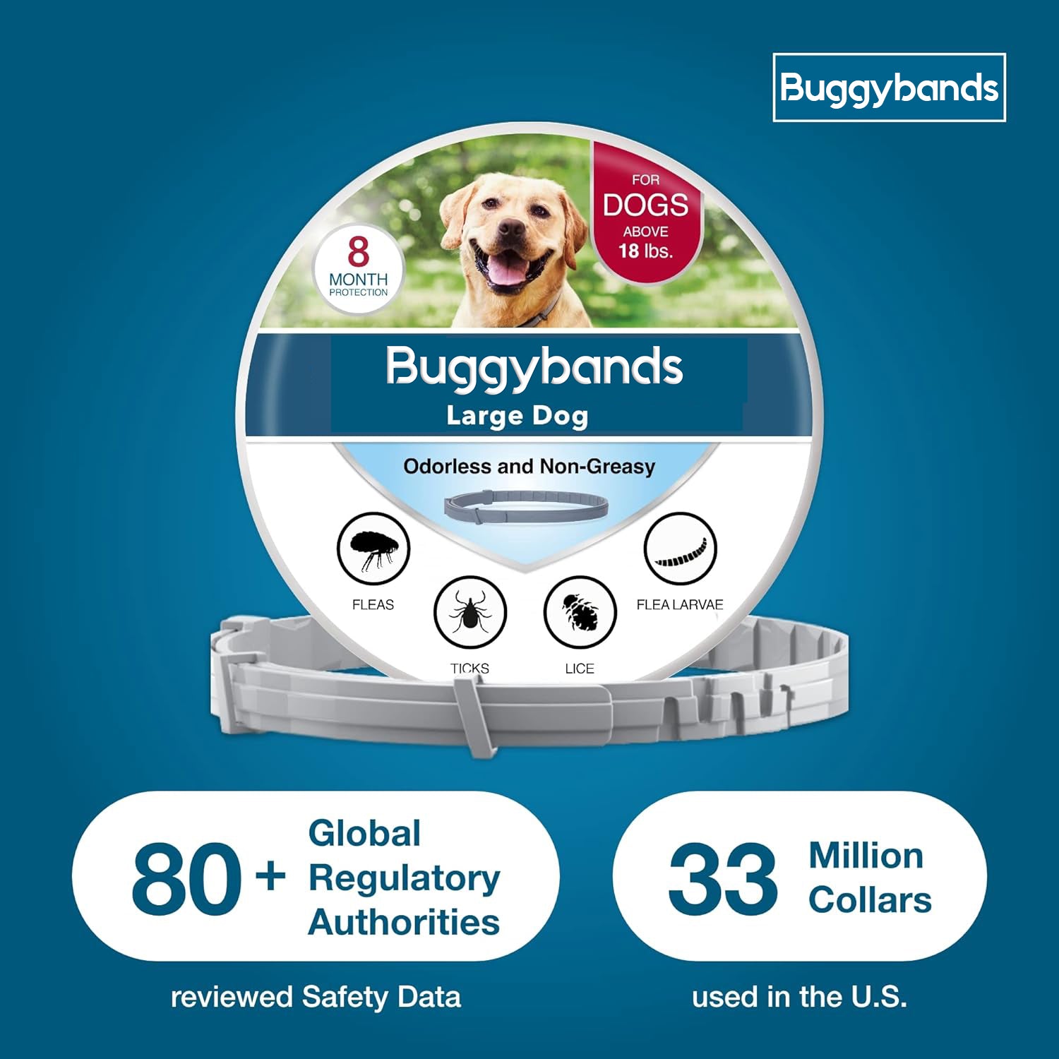 Buggybands Large Pet Collars Anti-Parasitic: Convenient Protection for Dogs & Cats,Vet-Recommended Flea & Tick Treatment & Prevention