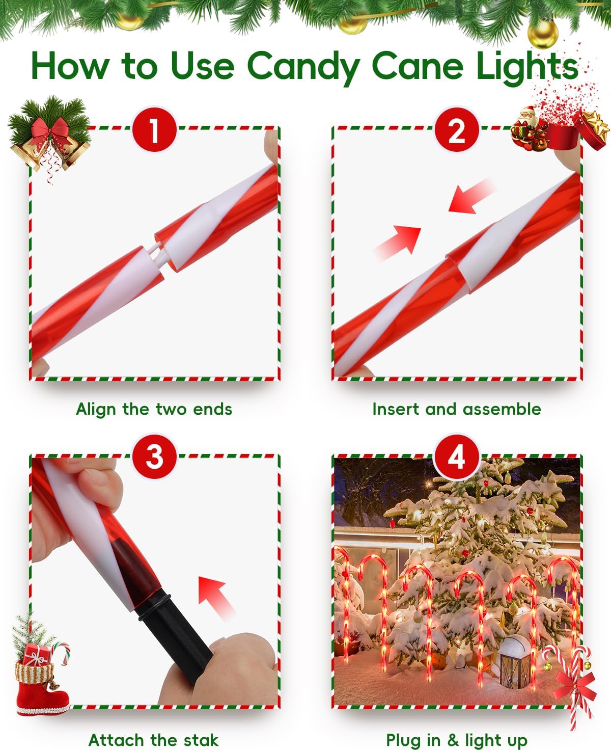 12-Pack Christmas Candy Cane Pathway Markers