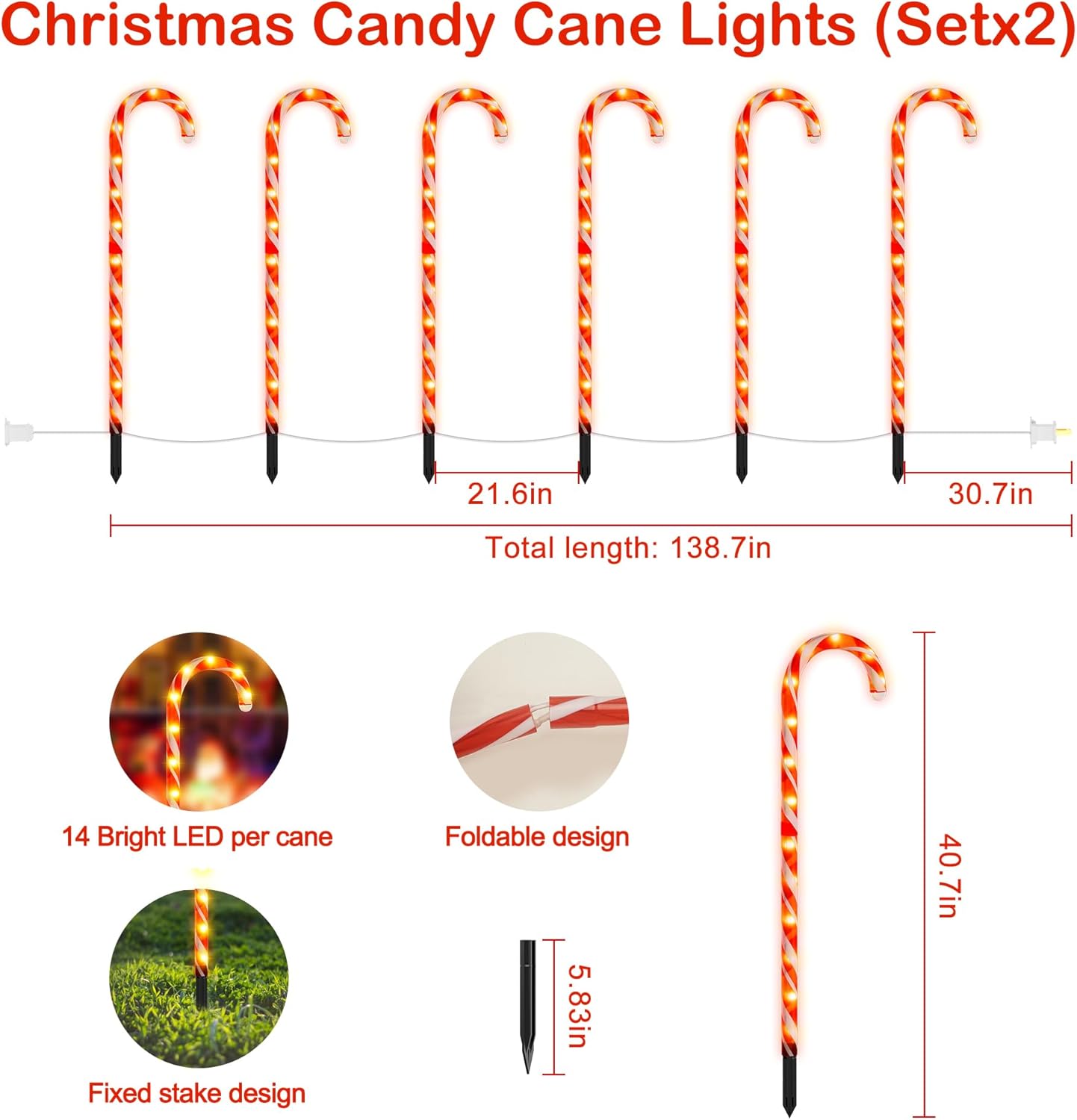 12-Pack 40" Extra-Large Candy Cane Lights