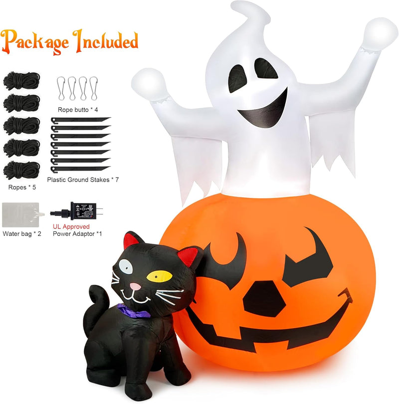 Halloween Spooky Pumpkin & Witch Cat Inflatable Combo