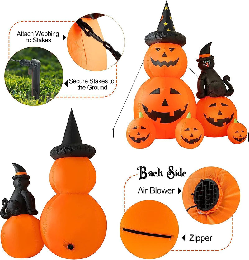 Halloween Ghost Pumpkin & Witch Cat Inflatable