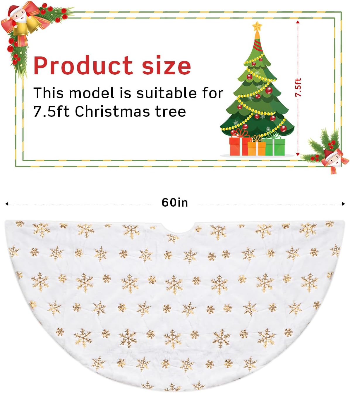 White Plush & Gold Sequin Snowflake Christmas Tree Skirt