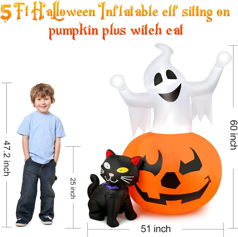 Halloween Spooky Pumpkin & Witch Cat Inflatable Combo