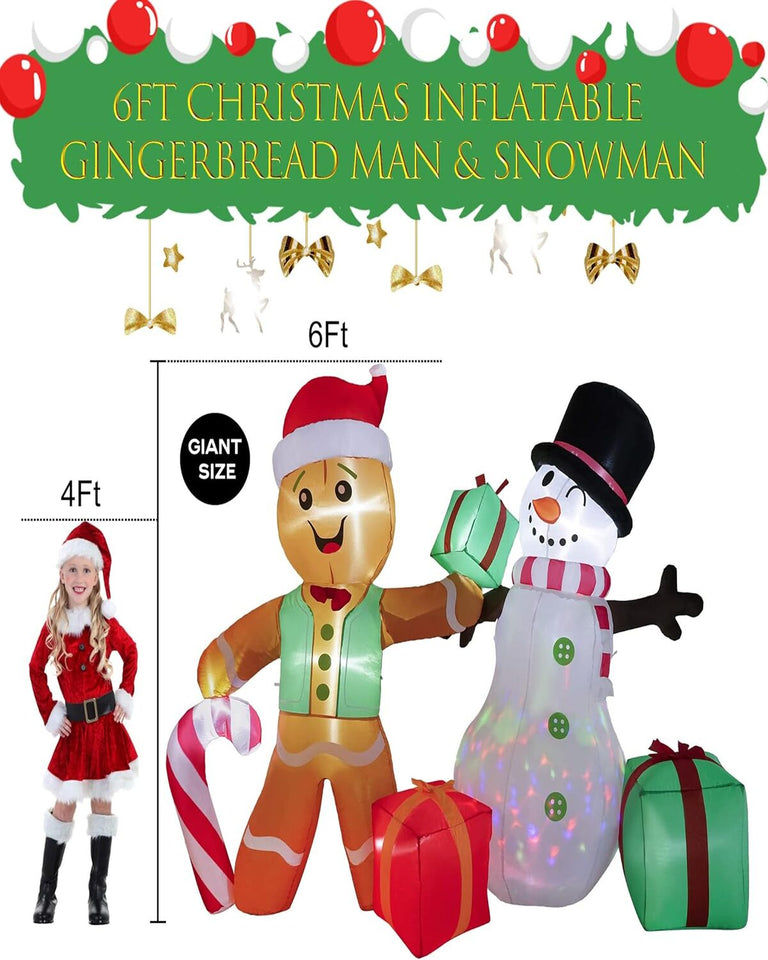 6 FT Christmas Gingerbread Man & Snowman Inflatable