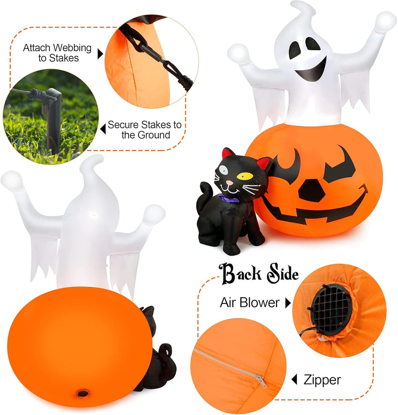 Halloween Spooky Pumpkin & Witch Cat Inflatable Combo