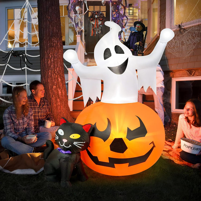Halloween Spooky Pumpkin & Witch Cat Inflatable Combo