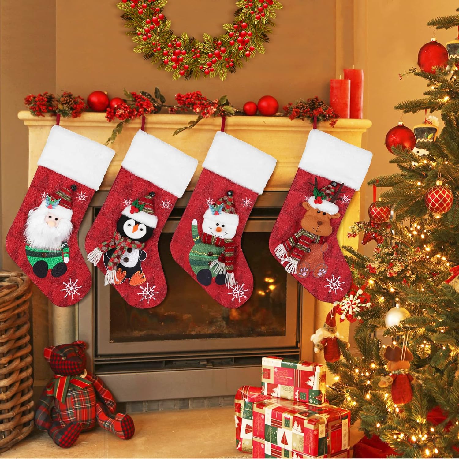 Festive Plush Cuff Xmas Stockings