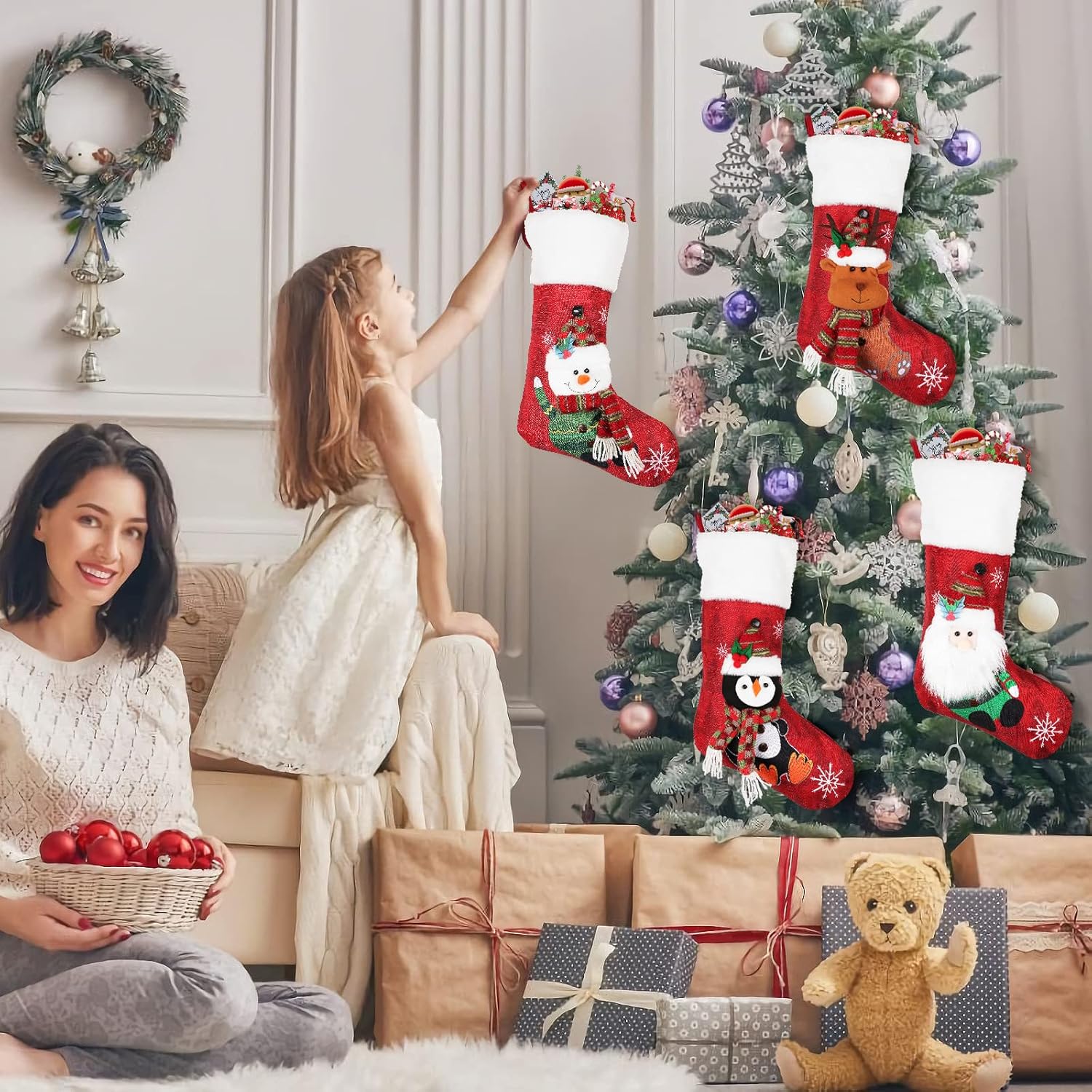 Festive Plush Cuff Xmas Stockings