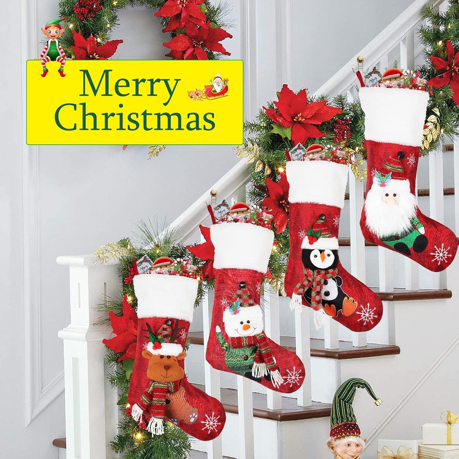 Festive Plush Cuff Xmas Stockings