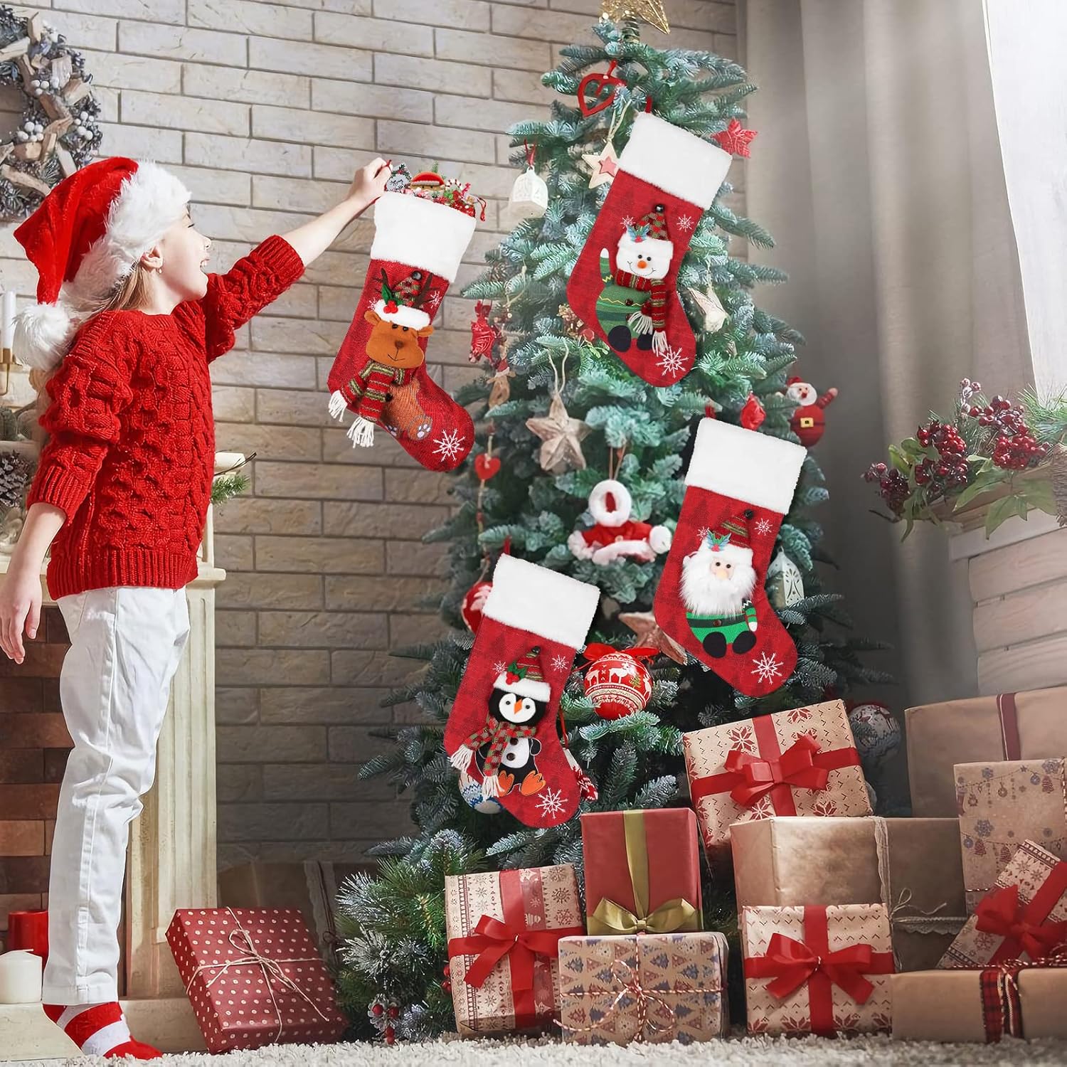 Festive Plush Cuff Xmas Stockings