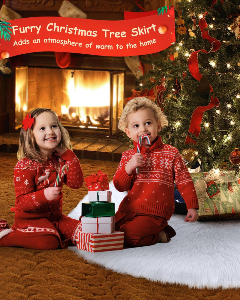 48" White Plush Christmas Tree Skirt