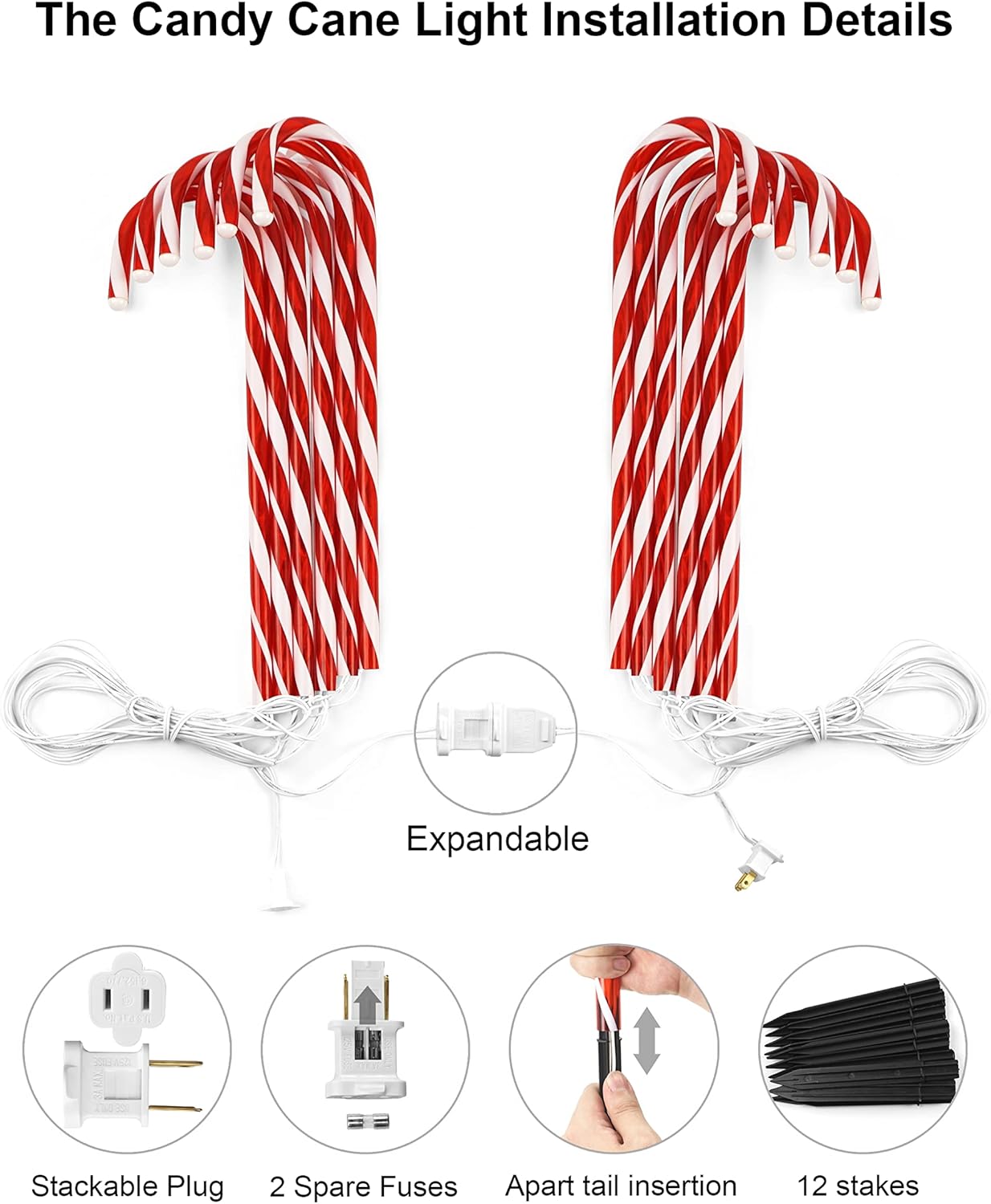 12-Pack Christmas Candy Cane Pathway Markers