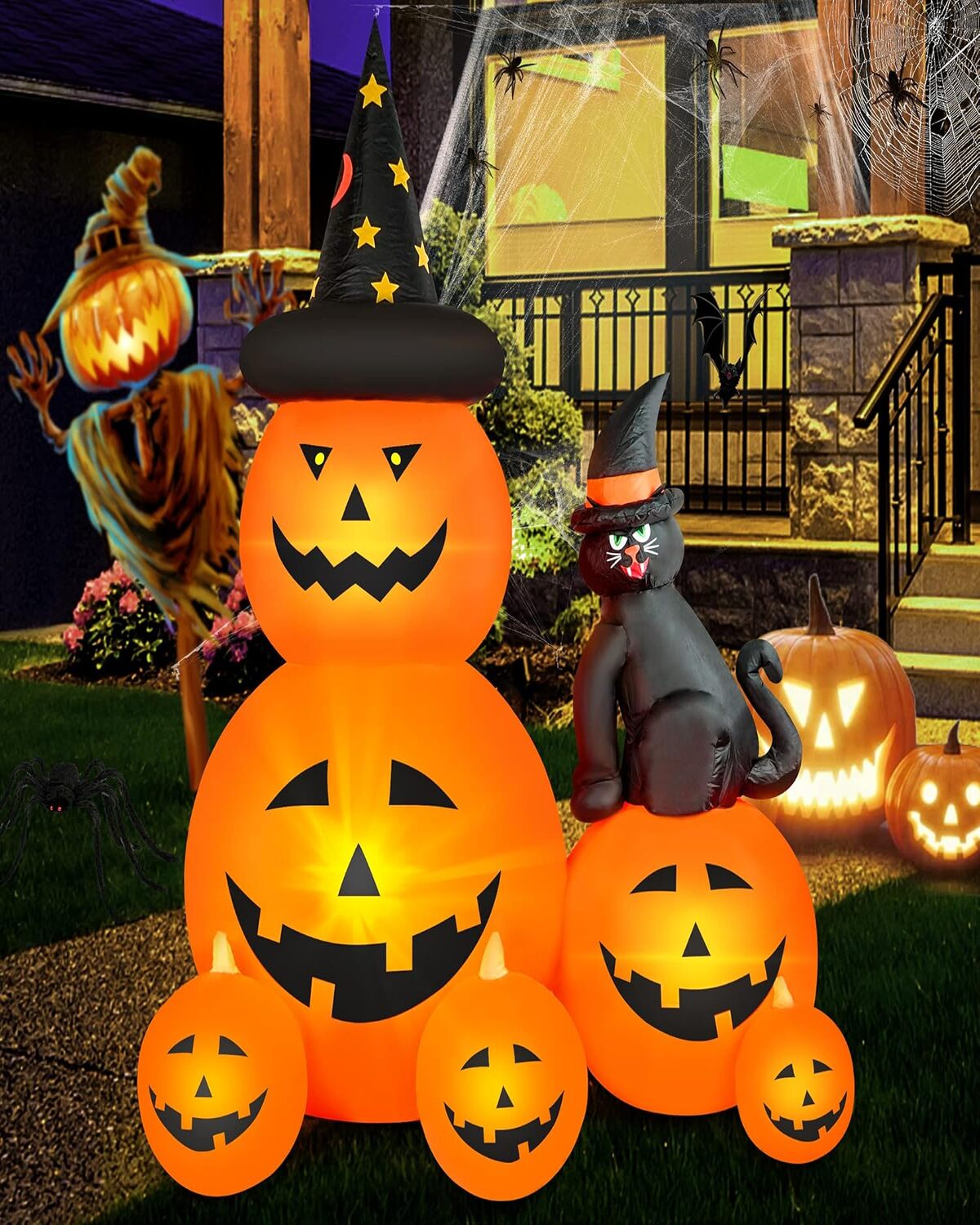 Halloween Ghost Pumpkin & Witch Cat Inflatable