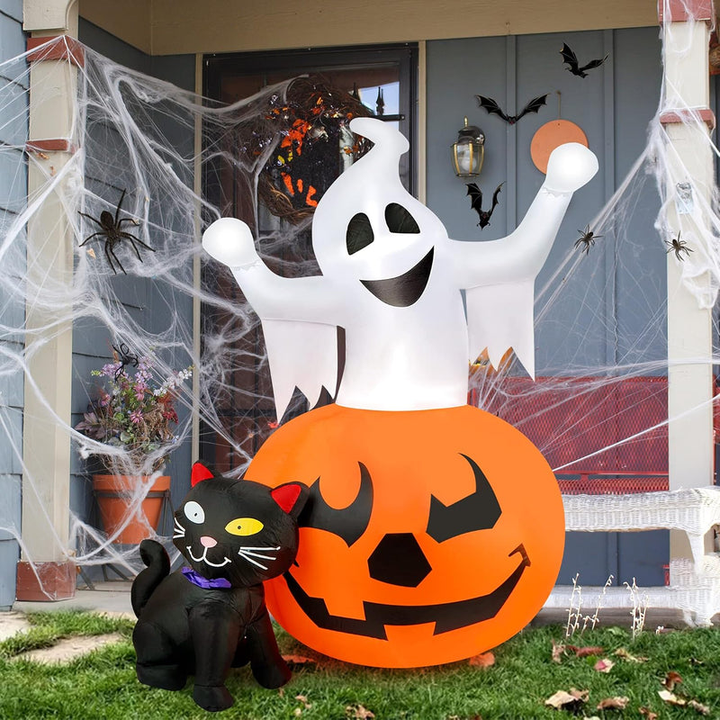 Halloween Spooky Pumpkin & Witch Cat Inflatable Combo