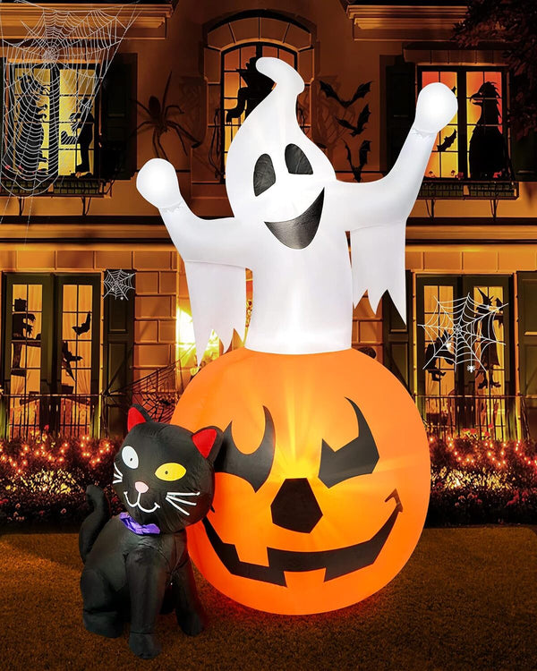 Halloween Spooky Pumpkin & Witch Cat Inflatable Combo