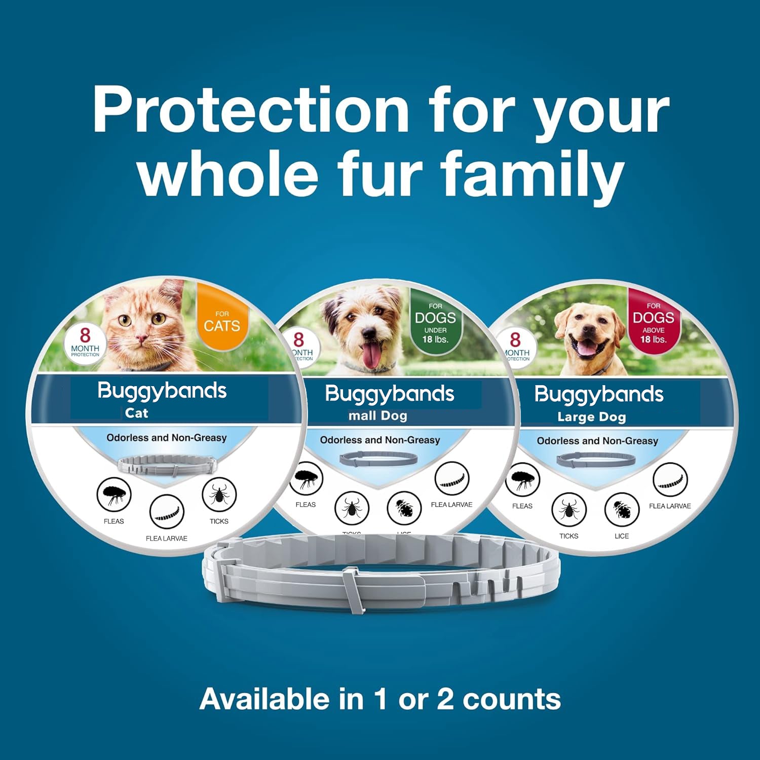 Buggybands Large Pet Collars Anti-Parasitic: Convenient Protection for Dogs & Cats,Vet-Recommended Flea & Tick Treatment & Prevention