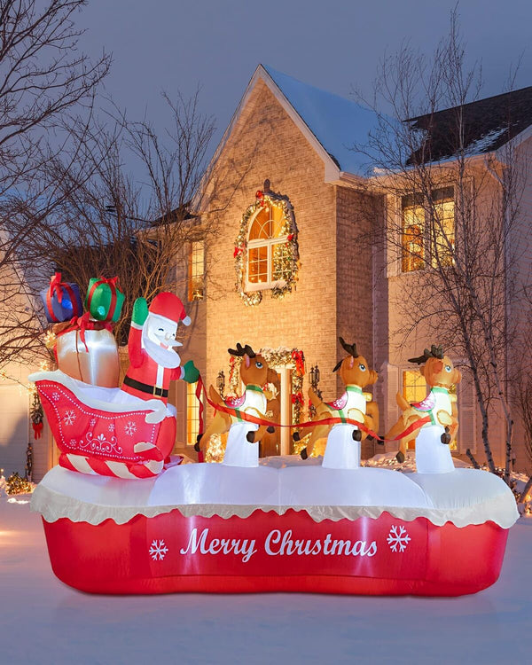 10 FT Christmas Santa on Sleigh & Elks Inflatable