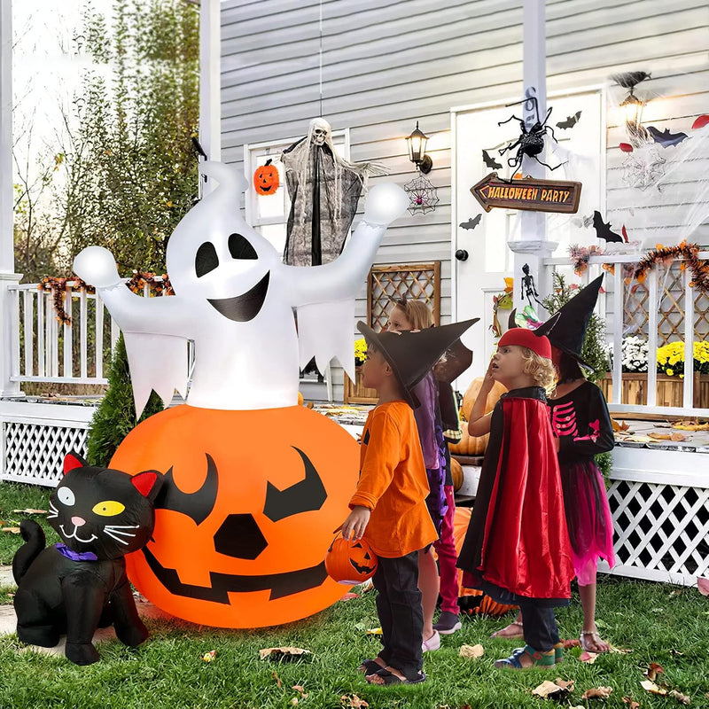 Halloween Spooky Pumpkin & Witch Cat Inflatable Combo