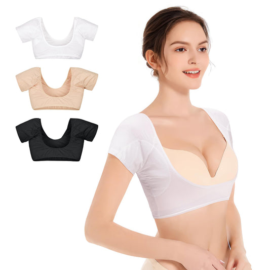 3 pcs Armpit Sweat Pads - Buggybands Underarm Sweat Pads Vest Breathable & Washable Sweat Pads for Women Armpits, Premium Quality Fight Hyperhidrosis Armpit Pads for Women, Black/White/Beige,Medium