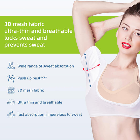 3 pcs Armpit Sweat Pads - Buggybands Underarm Sweat Pads Vest Breathable & Washable Sweat Pads for Women Armpits, Premium Quality Fight Hyperhidrosis Armpit Pads for Women, Black/White/Beige,Medium