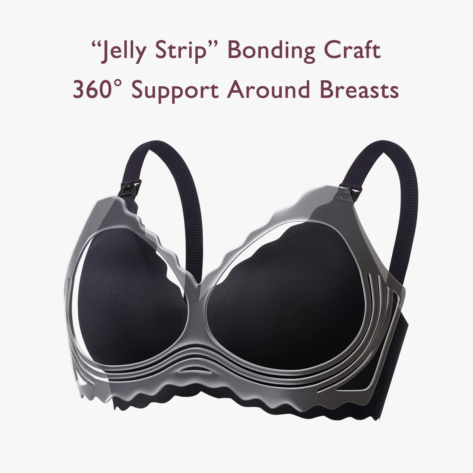 Buggybands Nursing Bras for Breastfeeding, Jelly Strip Support Comfort Maternity Bra, Seamless Soft Wirefree Pregnancy Bra