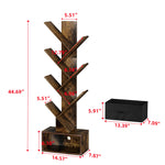 Load image into Gallery viewer, Cossyhome 6-Tier Tree Bookshelf with Drawer Rustic Brown Book Shelf Storage Rack Floor Standing Bookcase for CDs Movies Books Multifunctional Organizer Shelves for Home Office Living Room Bedroom
