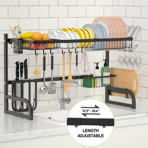 Buggybands Over The Sink Dish Drying Rack,2 Tier Adjustable Dish Rack (33.5"-39.4") Length Expandable Kitchen Organization Storage Rack, Dish Drying Rack for Organizer Home Kitchen Counter Space Saver