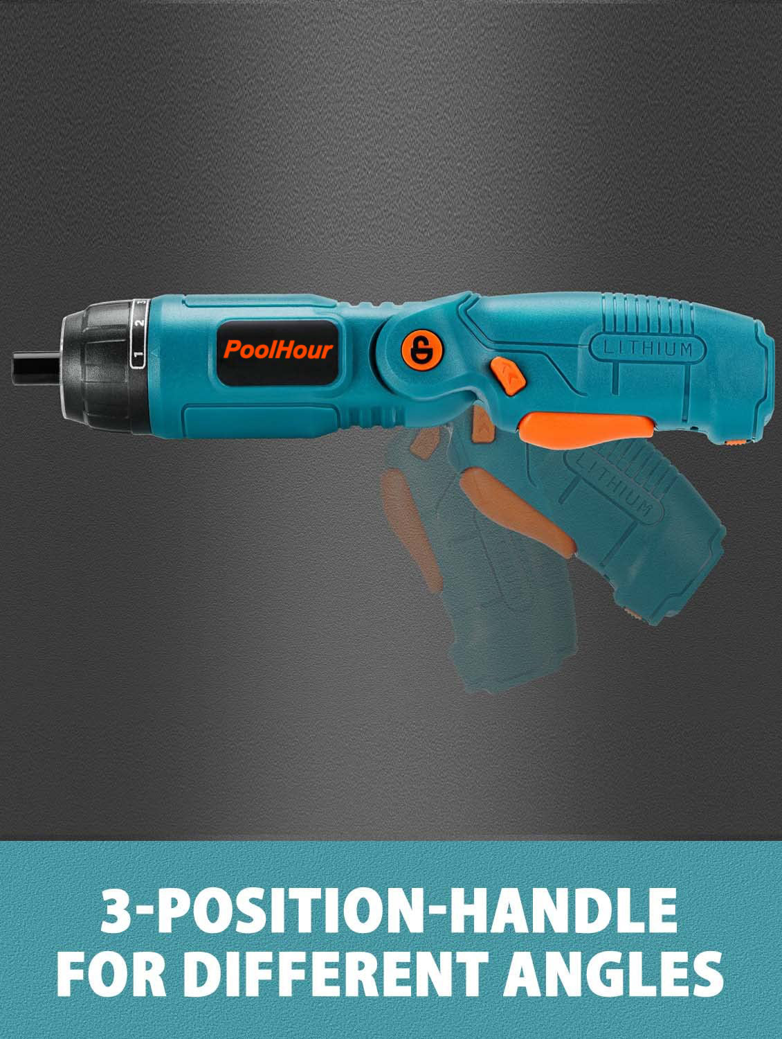 PoolHour 4V Electric Screwdriver Cordless, 6+1 Torque Setting 5N.m, 3 Position Handle, Front and Rear LED, 2000mAh USB Rechargeable, 31 Pieces Bits - O4