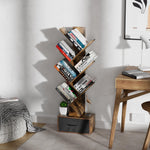 Load image into Gallery viewer, Cossyhome 6-Tier Tree Bookshelf with Drawer Rustic Brown Book Shelf Storage Rack Floor Standing Bookcase for CDs Movies Books Multifunctional Organizer Shelves for Home Office Living Room Bedroom
