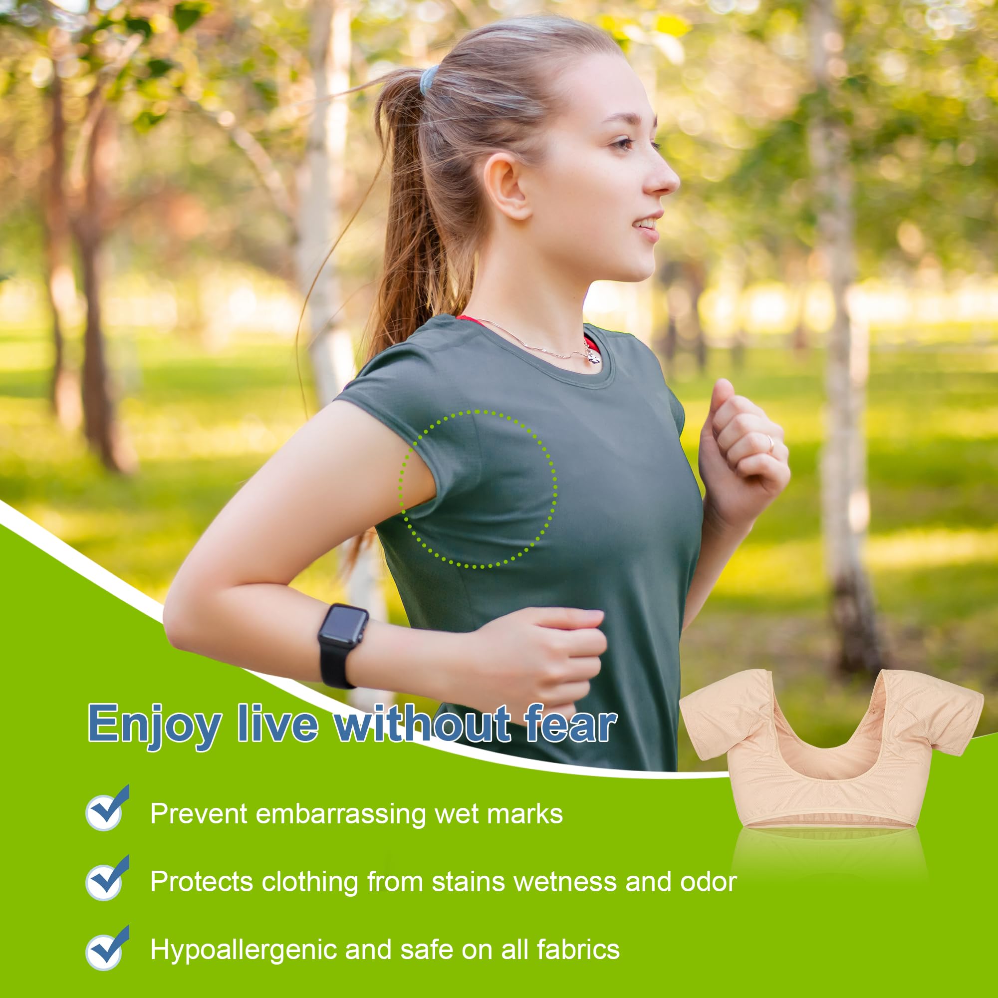 Cosybaby 3 pcs Armpit Sweat Pads -Underarm Sweat Pads Vest Breathable & Washable Sweat Pads for Women Armpits, Premium Quality Fight Hyperhidrosis Armpit Pads for Women, Black/White/Beige,Large