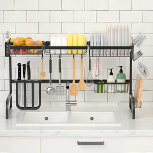 Buggybands Over The Sink Dish Drying Rack,2 Tier Adjustable Dish Rack (33.5"-39.4") Length Expandable Kitchen Organization Storage Rack, Dish Drying Rack for Organizer Home Kitchen Counter Space Saver