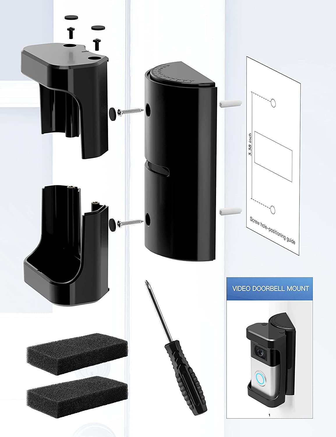 COOLWUFAN Adjustable (35 to 135 Degree) Doorbell Angle Mount, Anti-theft Video Doorbell Mount Compatible with Most Brand Video Doorbell, Easy to Install
