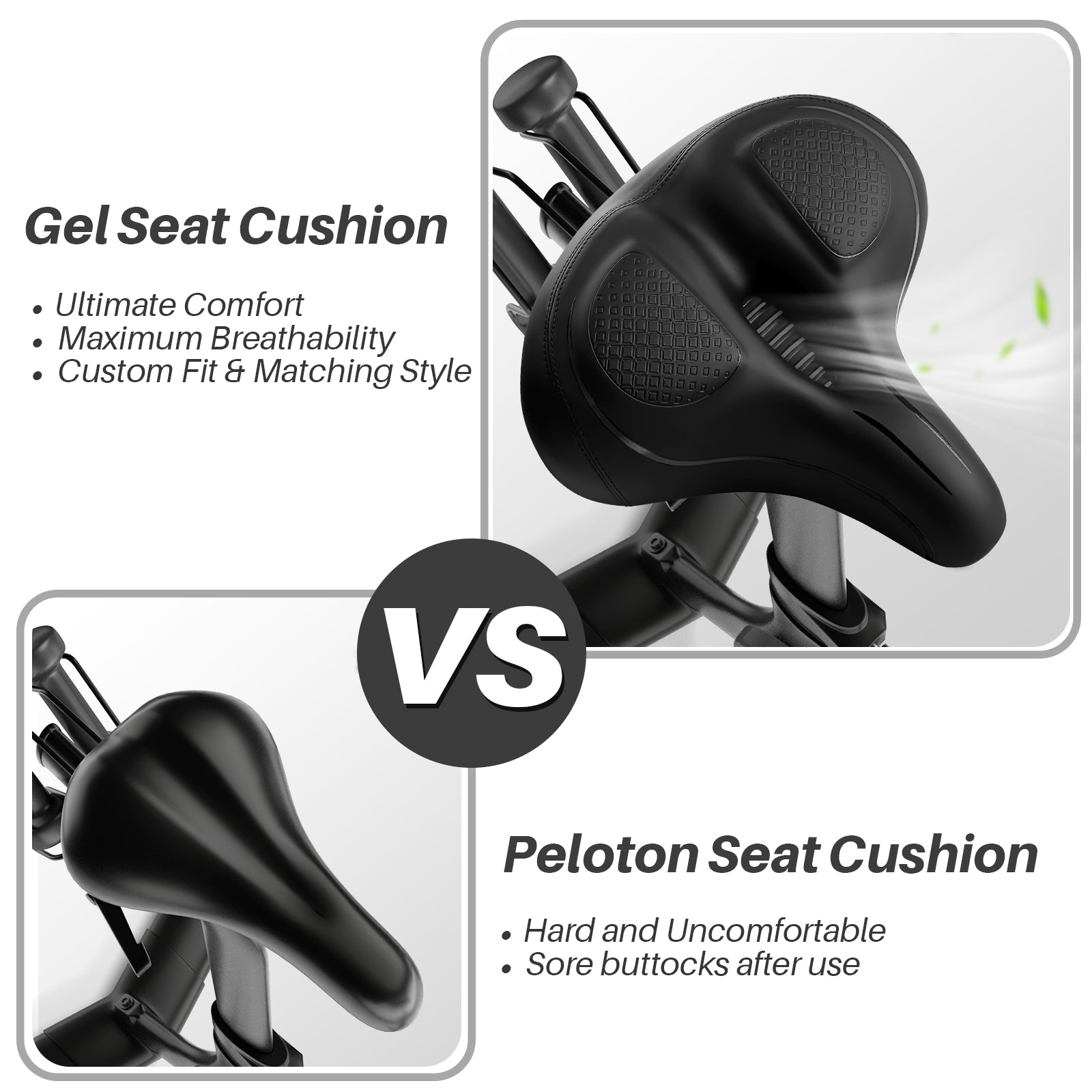 COOLWUFAN Oversized Bike Seat Compatible with Bike & Bike+, Exercise Spin Bike Saddle Replacement Seats, Seat Cushion for Men & Women Compatible with Bicycle, Accessories for Bicycle (Black)
