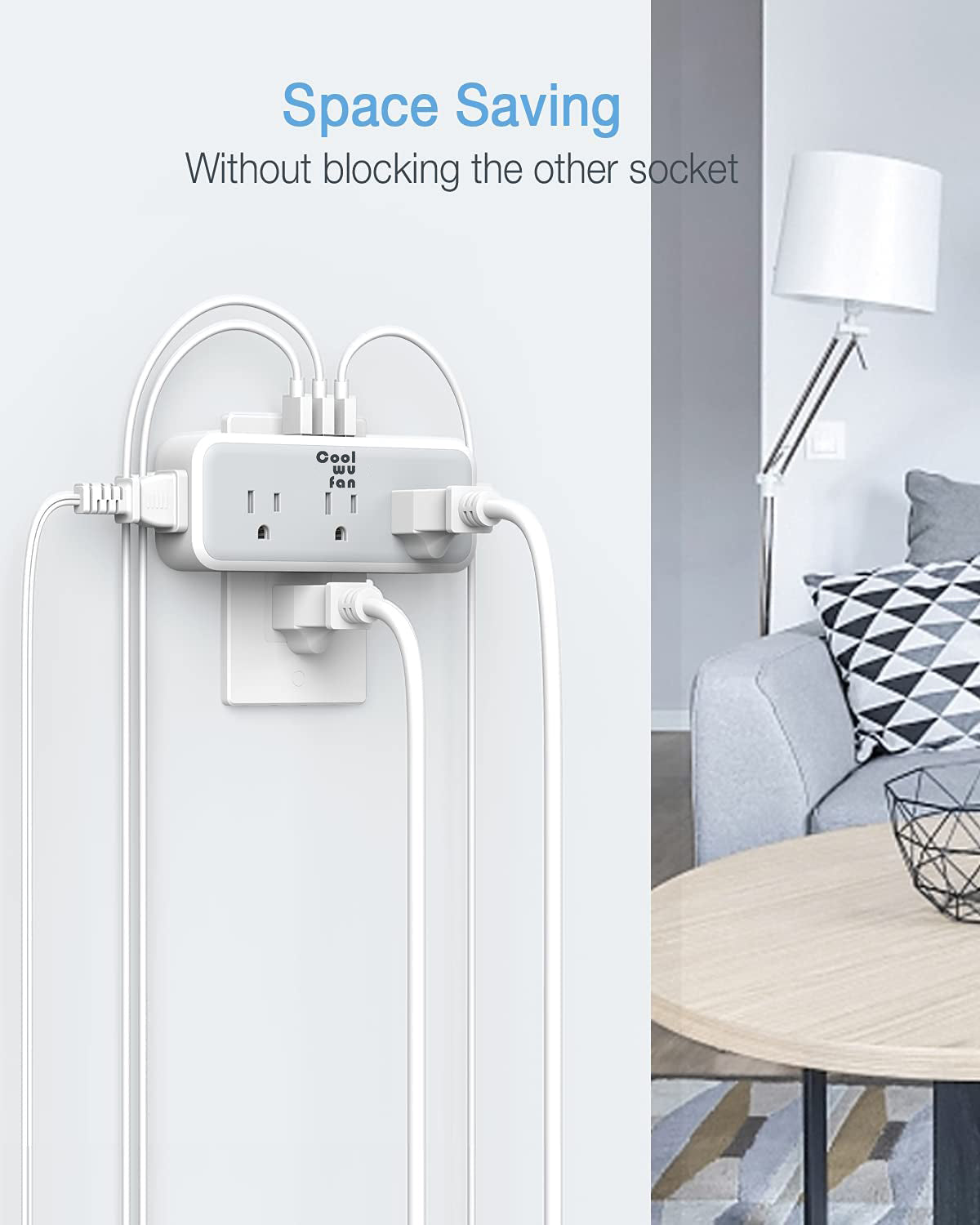 COOLWUFAN Multi Plug Outlet Splitter with USB, 5 Electrical Outlet Extender Surge Protector with 3 USB Wall Charger, Multiple Plug Expander for Home Office Dorm Room Essentials