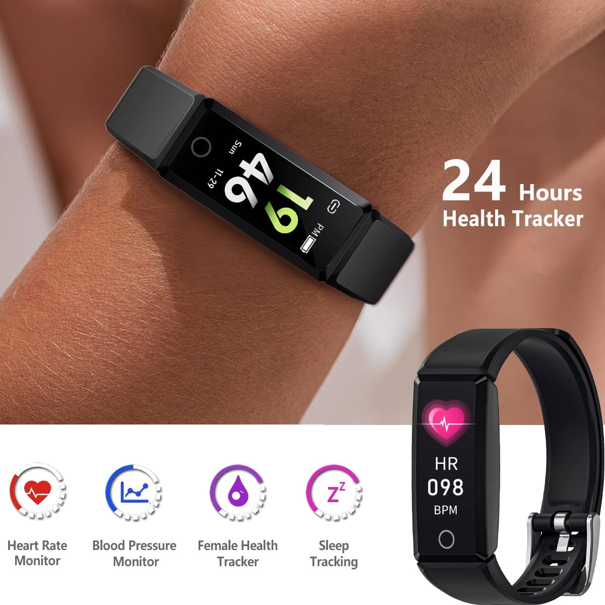 COOLWUFAN Slim Fitness Tracker with Blood Pressure & Heart Rate Monitor, 20 Sports Modes Activity Trackers Sleep Monitor Step Counter for Walking, IP68 Waterproof Fitness Watches for Women Kids