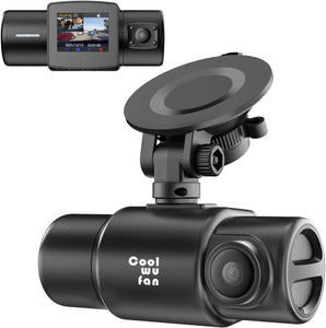 COOLWUFAN Dual 1080P Dash Cam, Built in WiFi GPS, Front and Inside Dashcams for Cars with Infrared Night Vision, Sony Sensor, Supercapacitor, Accident Record