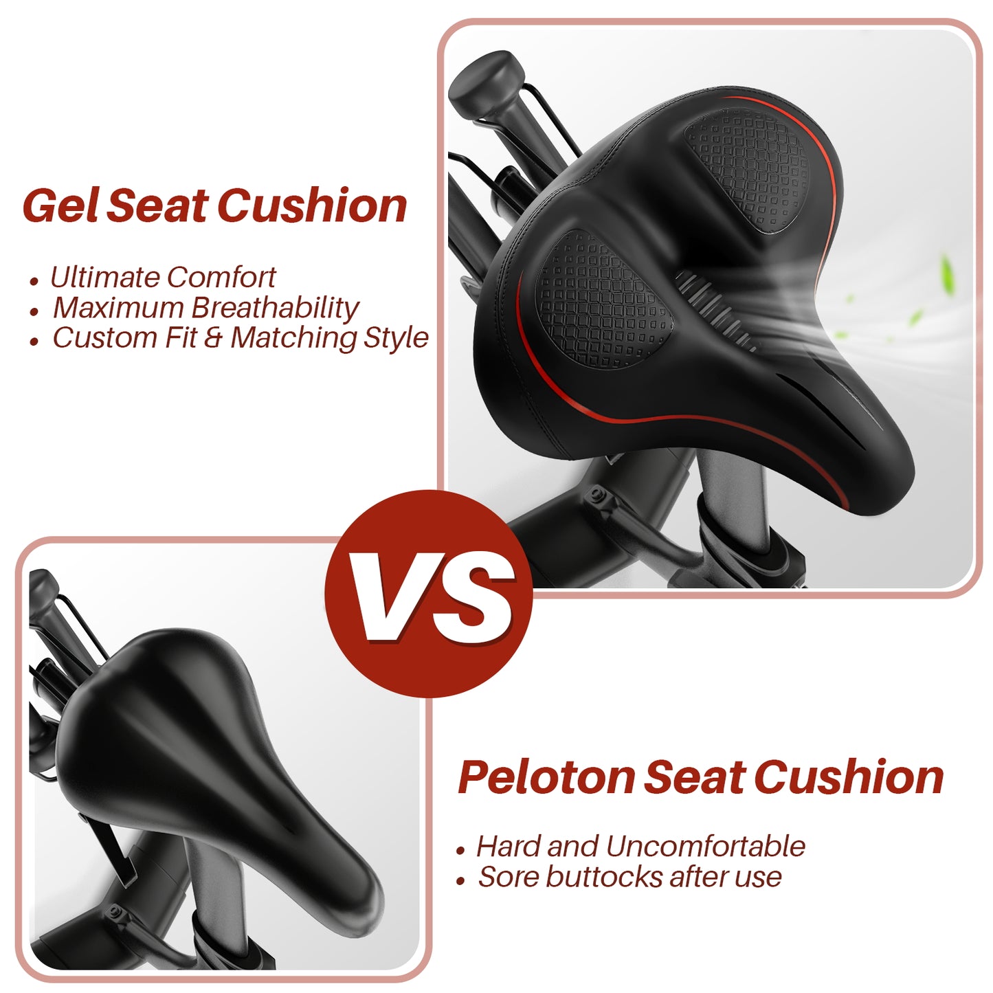 COOLWUFAN Oversized Bike Seat Compatible with Bike & Bike+, Exercise Spin Bike Saddle Replacement Seats, Seat Cushion for Men & Women Compatible with Bicycle, Accessories for Bicycle (Red)