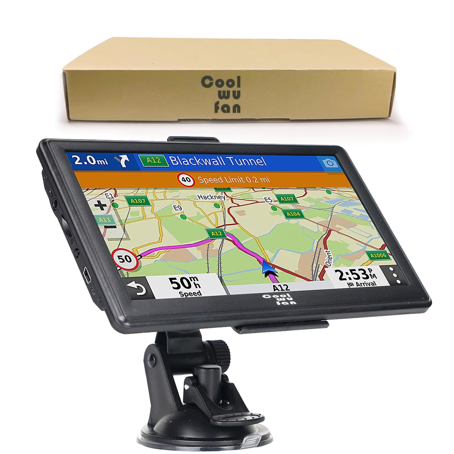 COOLWUFAN GPS Navigation for Truck RV Car, 7 inch Truckers Trucking GPS Navigation System, Truck GPS Commercial Drivers, Free Lifetime Map Updates, Speed Warning, Spoken Turn-by-Turn Directions