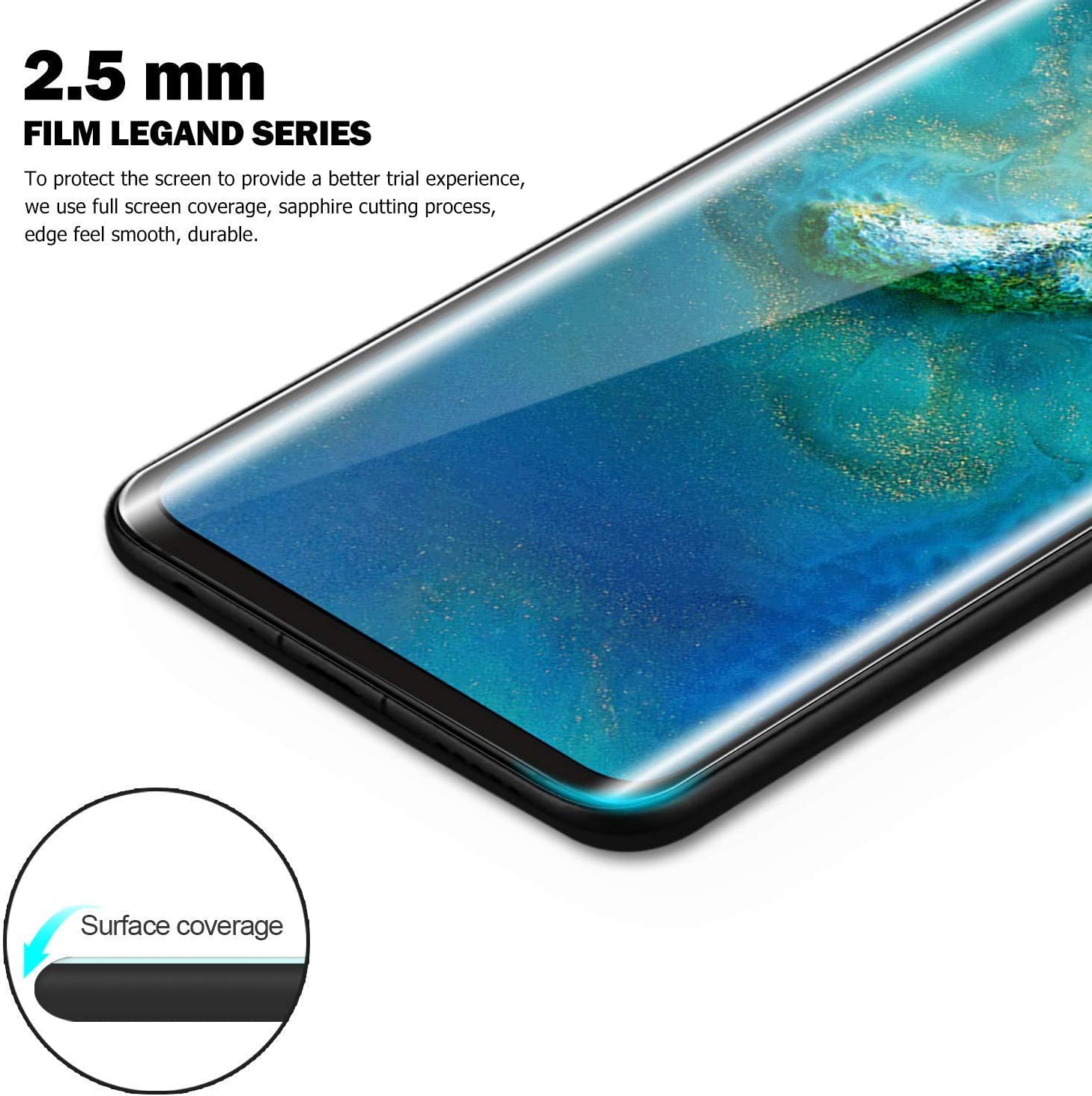 COOLWUFAN Huawei Mate 20 Pro Screen Protector 3D Tempered Glass [Full Adhesive][Case Friendly][Support Screen Fingerprint Reading] Anti-Scratch Anti Bubbles Film compatible for Huawei Mate 20 Pro