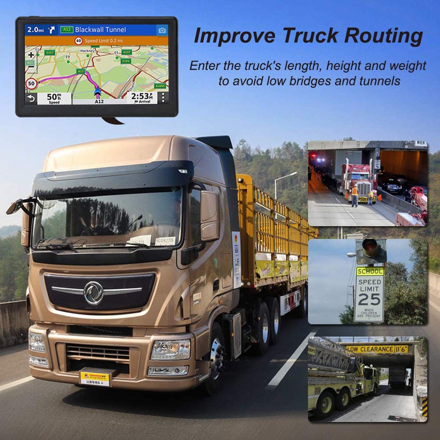 COOLWUFAN GPS Navigation for Truck RV Car, 7 inch Truckers Trucking GPS Navigation System, Truck GPS Commercial Drivers, Free Lifetime Map Updates, Speed Warning, Spoken Turn-by-Turn Directions