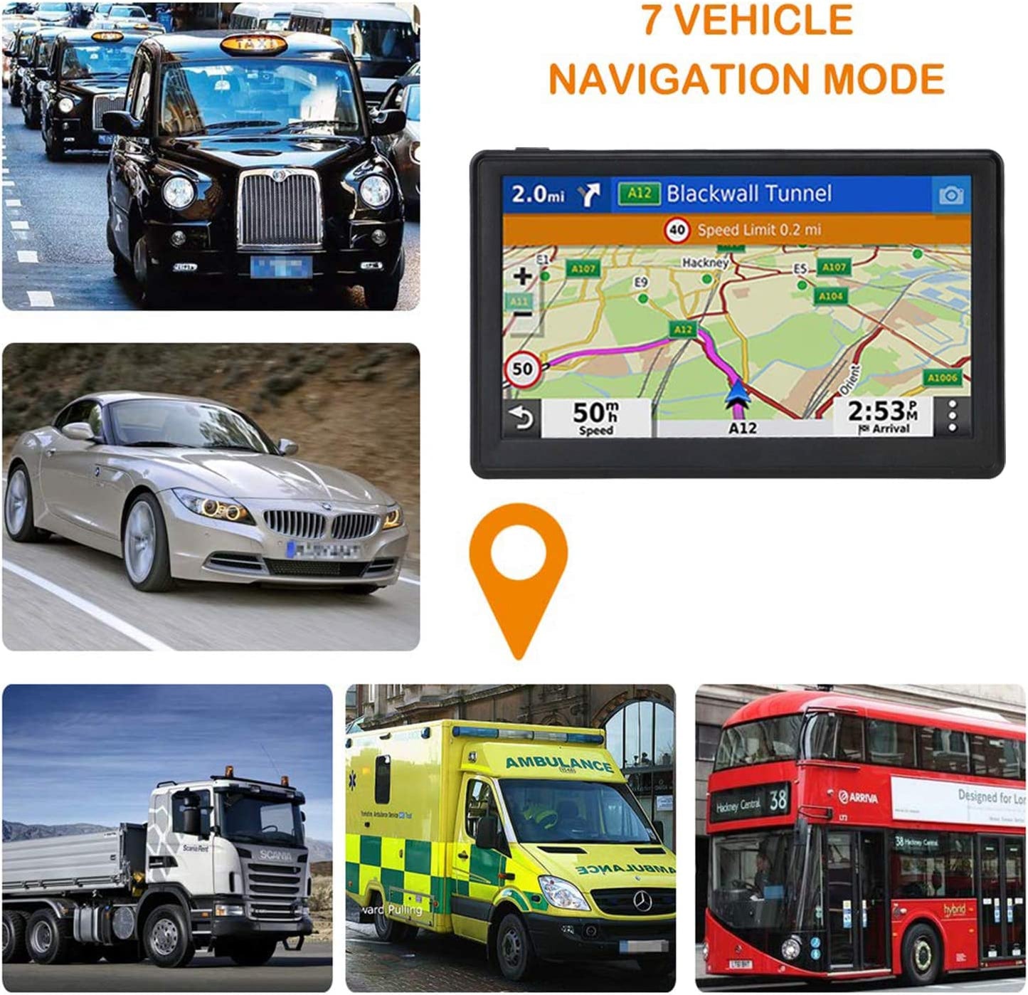 COOLWUFAN GPS Navigation for Truck RV Car, 7 inch Truckers Trucking GPS Navigation System, Truck GPS Commercial Drivers, Free Lifetime Map Updates, Speed Warning, Spoken Turn-by-Turn Directions