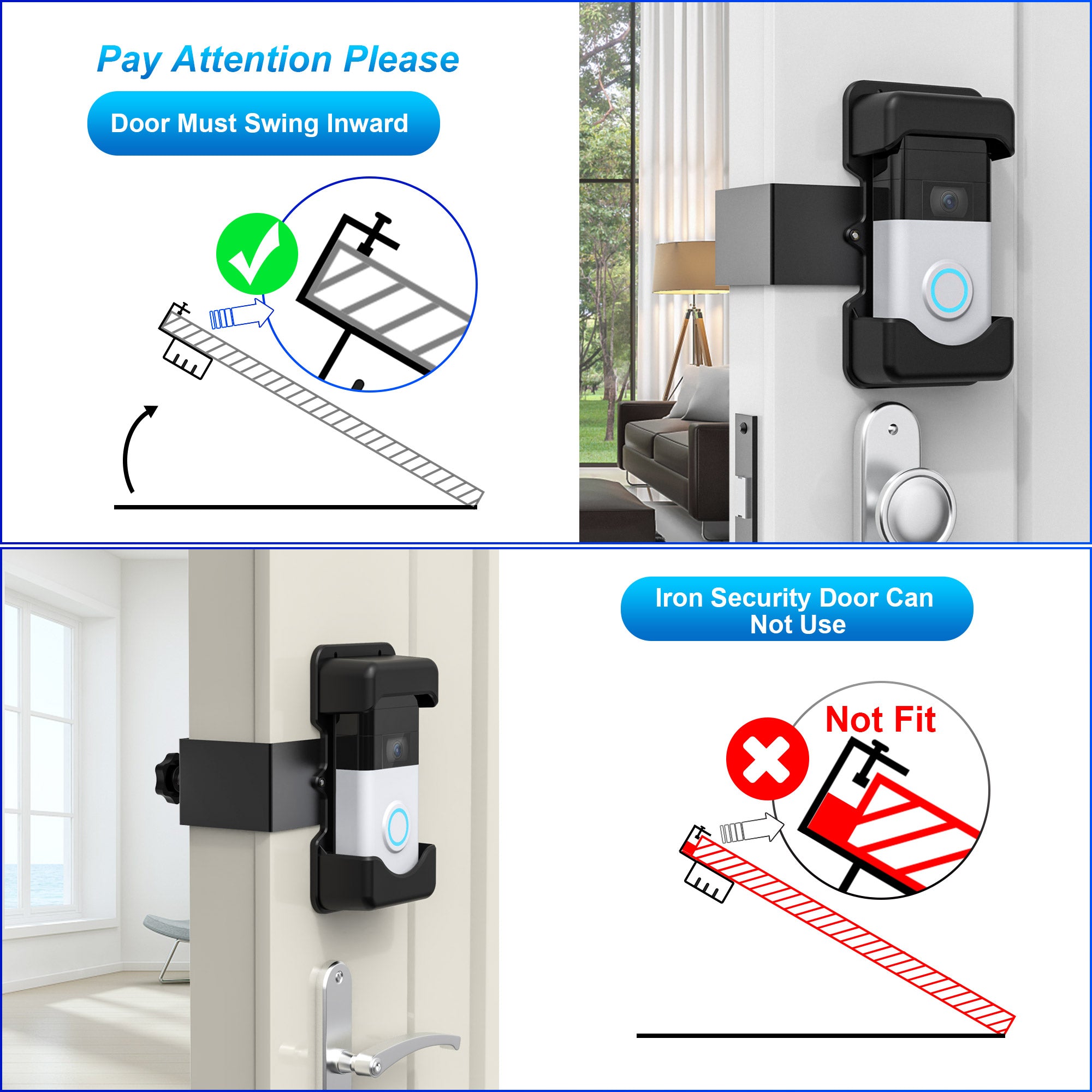 COOLWUFAN Anti-Theft Video Doorbell Mount, No-Drill Mounting Bracket for Most Brand Video Bell (Black)
